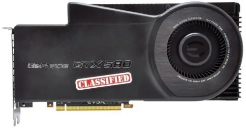 03G-P3-1588-AR EVGA GeForce GTX 580 Classified 3GB 384-Bit GDDR5 PCI Express 2.0 x16 Dual DVI/ EVBot Connector/ HDCP Ready/ SLI Support Video Graphics Card