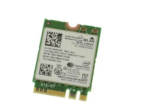 0N2VFR Dell Wireless-AC 3160 3160NGW IEEE 802.11ac Dual-Band PCI-Express Wi-Fi + Bluetooth 4.0 Network Card