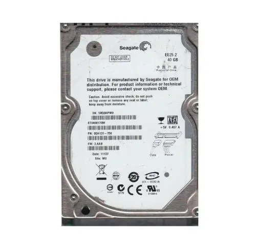 9DH131-750 Seagate 40GB 5400RPM SATA 3Gb/s 8MB Cache 2.5-inch Hard Drive
