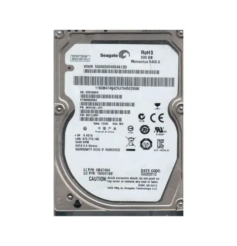 9HH134-071 Seagate Momentus 5400.6 500GB 5400RPM SATA 3Gb/s 8MB Cache 2.5-inch Hard Drive