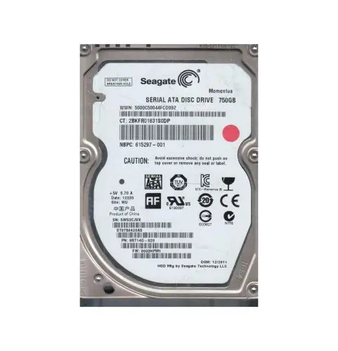 9RT14G-020 Seagate Momentus 750GB 7200RPM SATA 3Gb/s 16MB Cache (CE) 2.5-Inch Hard Drive