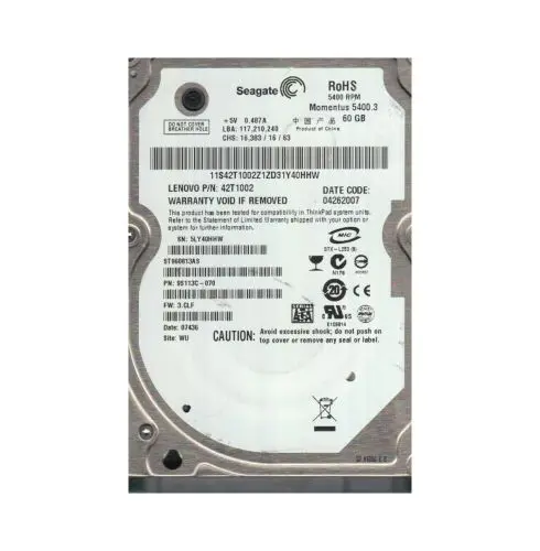9S113C-070 Seagate 60GB 5400RPM SATA 8MB Cache 2.5-inch Hard Drive