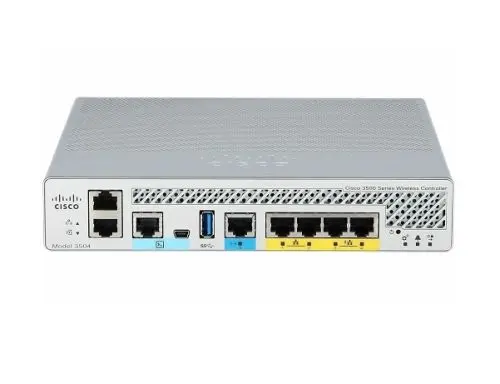 AIR-CT3504-K9 Cisco 3500 Series 3504 1 x Port 10GBase-T + 4 x Ports 1GbE RJ-45 + 1 x Port Serial RJ-45 + 1 x Port Redundancy RJ-45 + 1 x Port USB 3.0 1U Rack-Mountable Wireless LAN Controllers