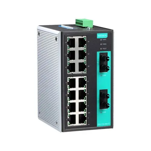 EDS-316-MM-ST Moxa Industrial Unmanaged with 14 10/100BaseT(X) ports, 2 multi mode 100BaseFX ports, ST connector, -10 to 60°C Ethernet Switch