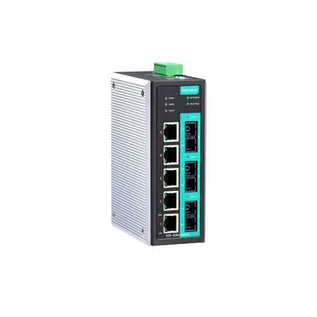 EDS-408A-3M-SC Moxa Entry-level managed with 5 10/100BaseT(X) ports, and 3 100BaseFX multi-mode ports with SC connectors, -10 to 60°C operating temperature Ethernet switch
