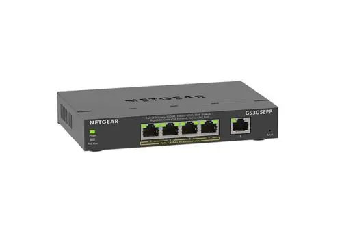 GS305EPP Netgear 4 x Ports PoE+ 10/100/1000Base-T + 1 x Ports 10/100/1000Base-T Layer 3 Managed Desktop Gigabit Ethernet Network Switch
