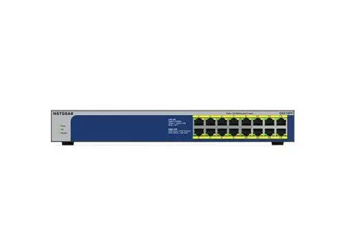 GS516PP Netgear Prosafe JGS500 Series 16 x RJ-45 Ports PoE+ 10/100/1000Base-T Layer 2 Unmanaged Gigabit Ethernet Network Switch