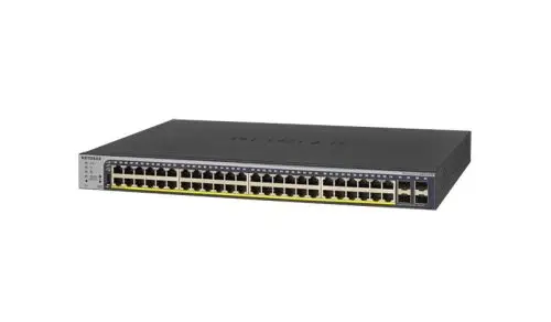 GS752TPv2 Netgear 48 x Ports PoE+ 10/100/1000Base-T + 4 x SFP+ Ports Layer 3 Managed 1U Rack-mountable Gigabit Ethernet Network Switch
