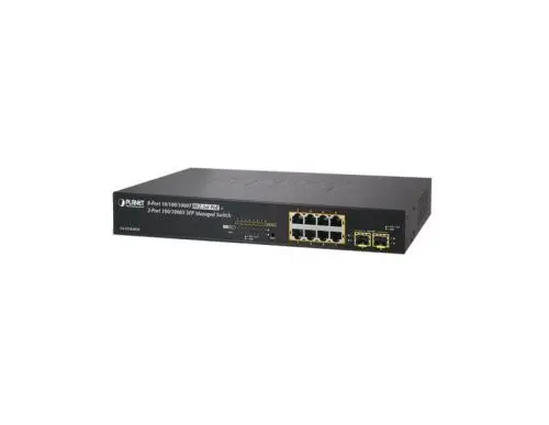 GS-4210-8P2S Planet 8 x Ports PoE+ 1000Base-T + 2 x Ports SFP Layer 2 1U Rack-Mountable Managed Gigabit Ethernet Network Switch