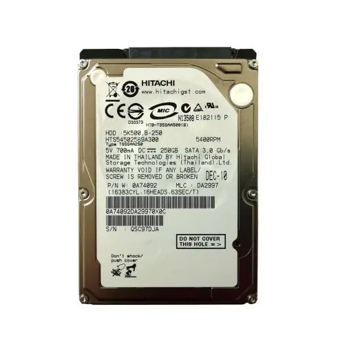 HTS545025B9A300 Hitachi Travelstar 5K500.B 250GB 5400RPM SATA 3GB/s 8MB Cache 2.5-inch Hard Disk Dri