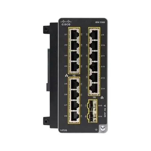 IEM-3300-14T2S= Cisco Catalyst IE3300 Rugged 14 x Ports 1000Base-T + 2 x SFP (mini-GBIC) Ports 1000Base-X DIN Rail Expansion Module