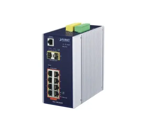 IGS-10020HPT Planet 8 x Ports PoE+ 10/100/1000Base-T + 2 x Ports SFP 2.5GbE Layer 2 Managed Rail-Mountable Gigabit Ethernet Industrial Network Switch