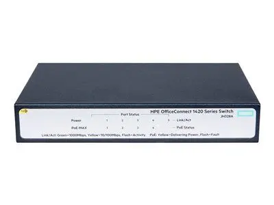 JH328A HP OfficeConnect 1420 Series 1420-5G PoE+ 5 x RJ-45 Ports PoE+ 10/100/1000Base-T Layer 2 Unmanaged Rack-mountable Gigabit Ethernet Network Switch