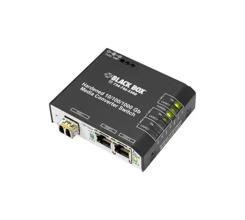 LBH2001A Black Box 2 x RJ-45 Ports 10/100/1000Base-T + 1 x 1000Base-LX Port Rail-mountable Gigabit Ethernet Hardened Media Converters Switch