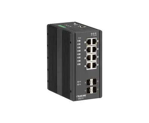 LIE1014A Black Box LIE1000 Series 8 x Ports 1000Base-T PoE+ + 4 x Ports 1000Base-X SFP Layer 2 Gigabit Ethernet Temperature Network Switch