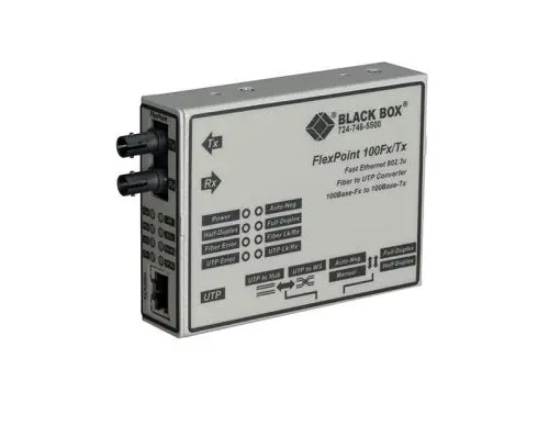 LMC213A-SMST-R2 Black Box FlexPoint 2 x Ports 100Base-TX to 100Base-FX Single-Mode Fibre 1300nm 25km Wall-mountable Fast Ethernet Media Converters