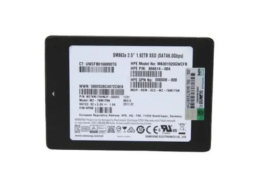 MZ7KM1T9HMJP-000H3 Samsung SM863 Series 1.92TB Multi-Level Cell SATA 6Gb/s 2.5-Inch Solid State Drive