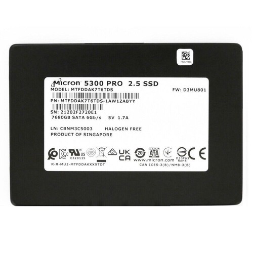 MTFDDAK7T6TDS Micron 5300 Pro 7.68TB SATA 6Gb/s 3D 2.5-Inch Solid State Drive