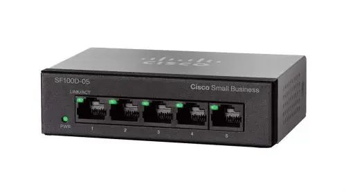SF100D-05 Cisco Small Business 100 Series 5 x RJ-45 Ports 10/100Base-TX Layer 2 Unmanaged Rack-mountable Fast Ethernet Network Switch