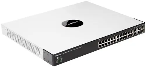 SFE2000P Linksys Small Business 24 x RJ-45 Ports PoE 10/100Base-TX + 4 x Ports 1000Base-T + 2 x Ports Shared Combo SFP (mini-GBIC) Layer 3 Managed Rack-Mountable Fast Ethernet Network Switch