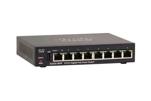 SG250-08HP-K9-UK Cisco Small Business 250 Series SG250-08HP 8 x Ports PoE+ 10/100/1000Base-T Rack-Mountable Layer 2 Managed Gigabit Ethernet Network Switch