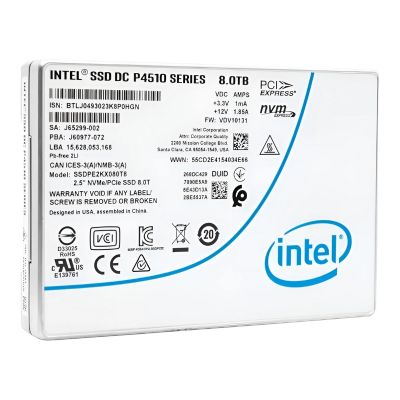 SSDPE2KX080T801 Intel DC P4510 8TB Triple-Level Cell PCI Express 3.1 x4 NVMe U.2 2.5-Inch Solid State Drive