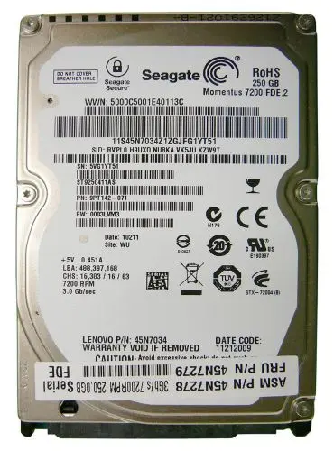 ST9250411AS Seagate Momentus FDE 250GB 7200RPM SATA 3Gb/s 16MB Cache 2.5-inch Hard Drive
