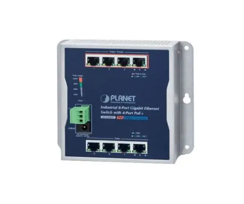 WGS-804HP Planet 4 x Ports PoE+ 10/100/1000Base-T + 4 x Ports 1GbE RJ-45 Layer 2 Wall-Mountable Gigabit Ethernet Industrial Network Switch