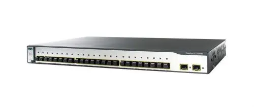 WS-C3750-24FS-S Cisco Catalyst 3750 Series 3750-24F 24 x RJ-45 Ports 10/100Base-FX + 2 x SFP Ports Layer 3 Managed Rack-mountable Fast Ethernet Network Switch